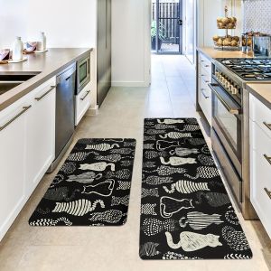 VIKAMA 1/2pcs Cartoon Cat Design Kitchen Carpet Non-Slip Door Mat Popular Design Living Room Comfortable Carpet Home Decor