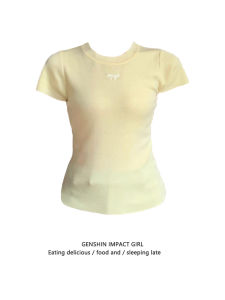 เสื้อยืดคอตตอนโมดอลแขนสั้นผู้หญิง ลายปักผีเสื้อ คอกลม เสื้อชั้นใน เสื้อตัวบน ทรงเข้ารูป แฟชั่นฤดูร้อน สไตล์สาวฮอต