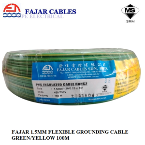100M - FAJAR 1.5MM 1C Multi-strand GROUND EARTH GROUNDING FLEXIBLE PVC INSULATED CABLE GREEN/YELLOW