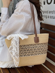 Summer Large Capacity Woven Tote Bag Womens Handheld Basket Bag Fashionable French Style Casual Shopping Bag Soft Handbag