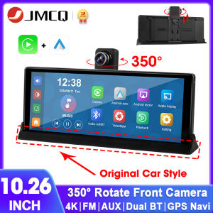 JMCQ 4K Car DVR Rotatable Lens Dash Cam Rearview Camera Wireless Carplay Android Auto Ai Screen Video Recorder Dual Lens DVRS