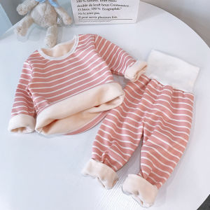 Baby Kids Thermal Underwear Suit Winter Pajamas Thick Plush Children Clothes Set High Waist Autumn Infant Girl Boy Homewear