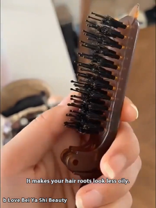 Heabety Boar Bristle Hair Brush Amber Foldable Portable Comb Pocket Collapsible Travel Massager Styling Tool Salon Men Women Gift