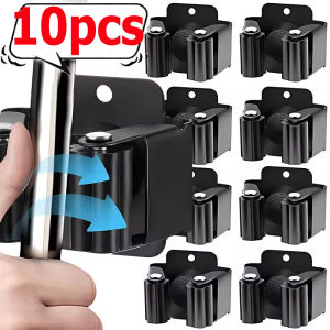 10Pcs Stainless Steel Mop Hanger / Wall Mounted Broom Holder with Screw / Multi-Purpose Heavy Duty Organizer Rack / Kitchen Bathroom Organizer Shelf