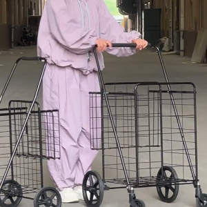 98L Foldable Grocery Shopping Cart Heavy Duty Trolley with Rear Basket Large Utility Trolley 360° Wheels