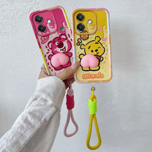 Phone Case Realme Note 60 Note 60x Cute Soft Decompression Peach Painted Cartoon Casing with Lanyard Lens Protection Shockproof Silicone Back Cover 2025
