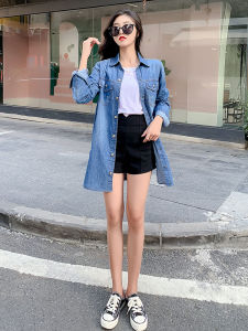 Hong Kong Style Loose Fit Thin Denim Jacket Long Sleeve Polo Collar Shirt Versatile Spring Autumn New Arrival Womens Fashion