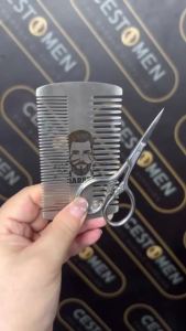 2PCS Men Beard Care Set Stainless Steel Two-Sided Beard Comb Professional Mini Scissors Daily Portable Mustache Grooming Tools