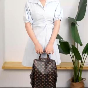 CJH BAGS#1318 PU -Leather 14inches monogram backpack for Women with adjustable shoulder straps and a top handle