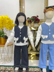 Setelan jeans anak perempuan lengan panjang terbaru 2025 celana kulot skena jeans usia 3 - 11 tahun atasan jeans anak perempuan kekinian oversize set jeans anak korean style - COD