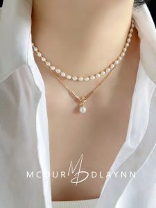 Bohemian Style Natural water Pearl Necklace for Women Layered Design Collarbone Chain Fashion Jewelry Accessory