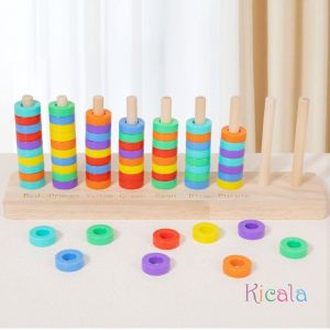 Early Educational Kids Toy Rainbow Ring Game Exercise Hand-eye Coordination Intelligence Develop Desktop Educational Wooden Toys