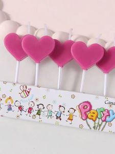 Happy Birthday Heart Shaped Cake Decorative Candle Vintage Pink Baking Celebration Smokeless Party Memorial Day Gift