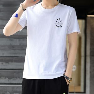 ROMON | Romon Mens Pure Cotton Short Sleeve T-Shirt Breathable Thin Casual Loose Summer Fashion Round Neck Printed Top