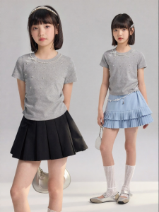 iplant | Butterfly Bow Pearl Fitted Waist T-Shirt for Young Girls