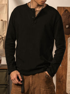 LUPAN | American Vintage Long Sleeve Cotton Henley T-Shirt