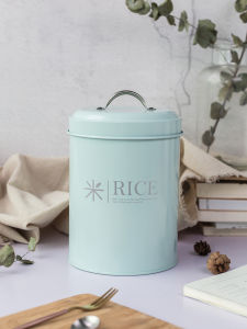Nordic Style INS Small round Rice Bucket with Sealing Ring Moisture Proof Metal Kitchen Storage Container for Rice 2.5kg 5kg