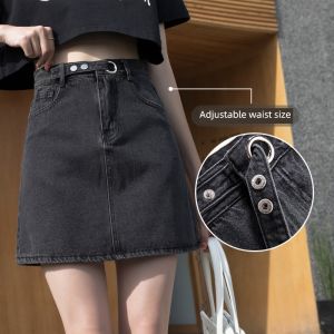 Smoky Grey Denim Skirt A-Line Mini Skirt Women Summer High Waist Anti-Light Slimming Butt Covering Korean Style Commute