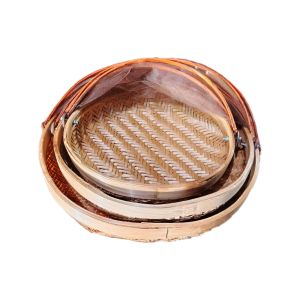 Tudung saji bulat berkaki - 1 set tutup makanan - tutup sajian - anyaman bambu tudung saji