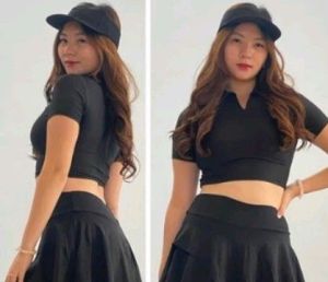 Atasan Crop Kerah Untuk Senam Gym Fitness Zumba
