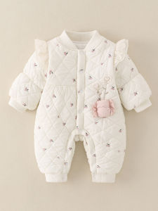 Princess Style Winter Outfit for Newborn Baby Girls Thin Cotton Onesie Adorable Warm Outdoor Clothes 3 Months Size