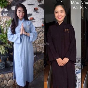 áo tràng Phật tử lụa mềm có thêu/ áo tràng đi chùa lụa hàng may kỹ( kèm video thật)