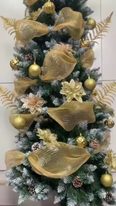 10Yards 26cm Gold White Christmas Tree Ribbon Mesh Ribbon DIY Xmas Wreath Mesh Wedding Decoration