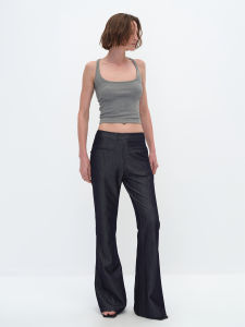 Empty Page Summer Thin Denim Blue Slim Minimalist Flared Suit Casual Pants Commute Style Zipper Closure Natural Waist Long Trousers