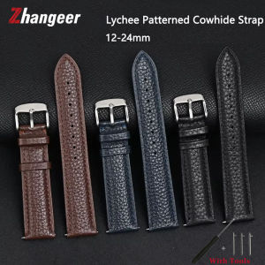 Zhangeer 12/13/14/15/16/17/18/19/20/21/22/23/24mm Genuine Leather Strap Quick Release Men Women Universal Cowhide Replace Bracelet Watch Band Accessories