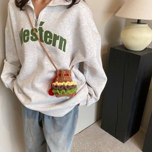 Hand Crocheted Small Lamb Phone Bag Ladies Cute Cartoon Mobile Phone Pouch Crossbody Bag with Yarn Material Vertical Shape