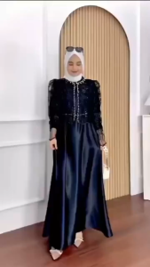 Gamis Set Outer Terpisah Sakura Dres Silk Premium Mix Brukat Aplikasi Payet Mutiara M L XL XXL 3XL Dress Kondangan Brokat Wanita Elegan Baju Muslim Remaja Kekinian Ootd Hijab Warna Burgundy Mahogany Hitam