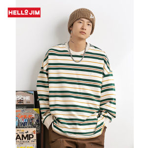 HELLO JIM Long sleeve tshirt men 2023 new style stripe t shirt for men 100% cotton loose tshirt K3788