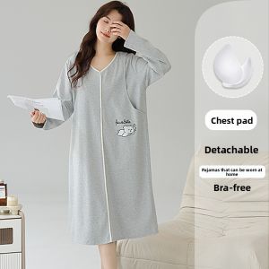 miiow | Pure Cotton Maternity Nightgown With Chest Pad Nursing Sleepwear Postpartum Women Moon Clothes Summer Thin Breathable Gown