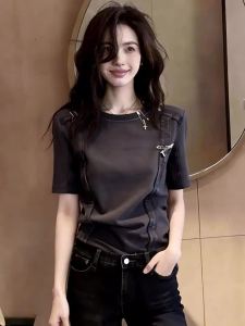 French Gray Short-Sleeved T-Shirt Slim Fit Plus Size