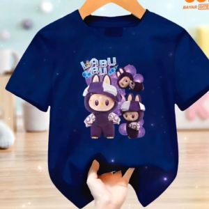 Pakaian Fashion atasan anak Laki-Laki dan Perempuan usia 1-12 tahun Edisi Labubu Purple lengan pendek Terbaru