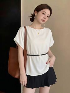 AIYITI | Elegant Satin Short Sleeve Shirt for Plus Size Women Tummy Hiding