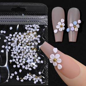 150Pcs 3D Pink Petals Flower Nail Art Decorations with Pearl&Steel Beads Flowers Nails Charms DIY Carving Floral Nail Supplies 1
