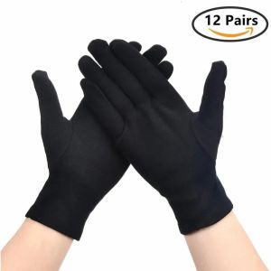 12/24PCS Black Cotton Work Gloves Elastic Moisturizing Hand Lotion Gloves for Overnight Sleeping Handling Photo Costume Gloves