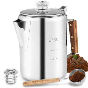 Camping Coffee Percolator Pot Set Stainless Steel Camping Coffee Pot with Glass Top 9 Cups Stove Top Coffee Maker Fast Brew