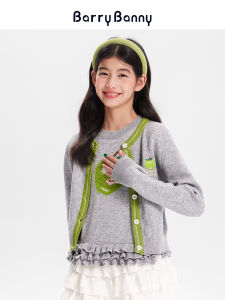 BarryBanny Girls Knitted Open Cardigan Pure Color Preppy Style Spring Autumn New Arrival Childrens Jacket College Wind