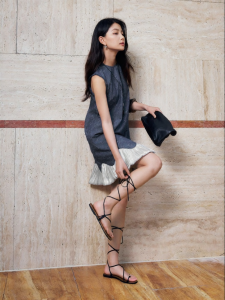 SUSHE | Jean-like Linen Cotton Jacquard Patchwork Belted Sleeveless Dress for Summer