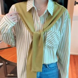 Tianshun New 2023 Hot Selling Striped Shirts Korean Version Casual Long sleeved Shirts Fashion Womens Top Explosives