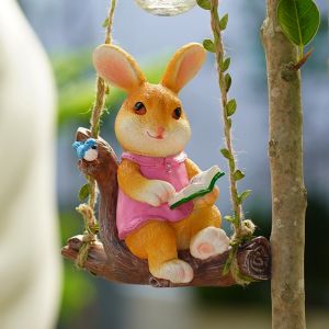 Rabbit Reading Swing Tree Pendant Flower Gardening Balcony Decoration Wall Hanging Kindergarten Courtyard Outdoor Animal Ornaments