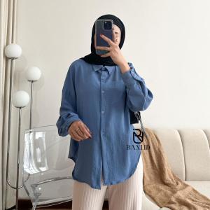 Kemeja Basic Lengan Panjang Mosly Bahan Crinkle Airflow Atasan Wanita Remaja