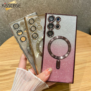 KISSCASE Flash Glitter Phone Case For Samsung S24Ultra S23+ S23 S22 Ultra S21 FE S24Plus For Magsafe Charging Electroplating Transparent Shockproof Cover