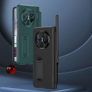 Case for Huawei Mate X5 / Mate X3 High-end Business Leather Hinge All-inclusive Protective Case with Pen Slot and S Pen HD Tempered Film Hidden Bracket Design Drop-proof and Shockproof Phone Case