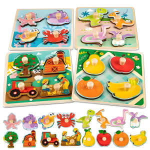 W18 Peg Puzzle Parent-children Interactive Knob Puzzle Toys Early Educational Montessori Wooden Puzzles Board Games For Kids 1 2 3 Y