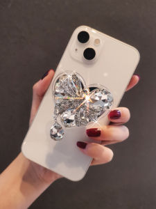 High-End Diamond Butterfly Knot Heart Support Ring Buckle Mobile Phone Stand Foldable Jewelry Back Sticky Desk Support for Watching TV Shows