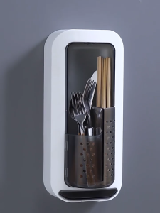 LOYO Spoon Fork Holder Rotating Utensils Storage Drainer Sticker Wall Mounted Kitchen Rack