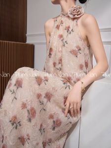 PlumJan | French Retro Romantic Sleeveless Halter Floral Loose Slimming Dress